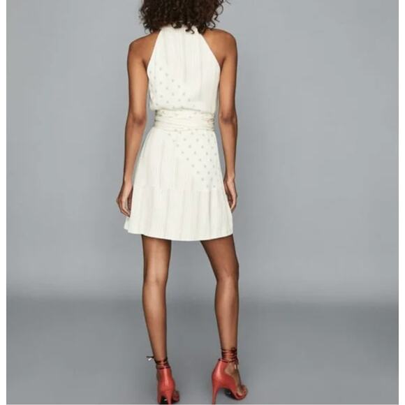 Reiss Beth Print Halter Wrap Mini Dress Ivory Size 2 - Picture 3 of 11
